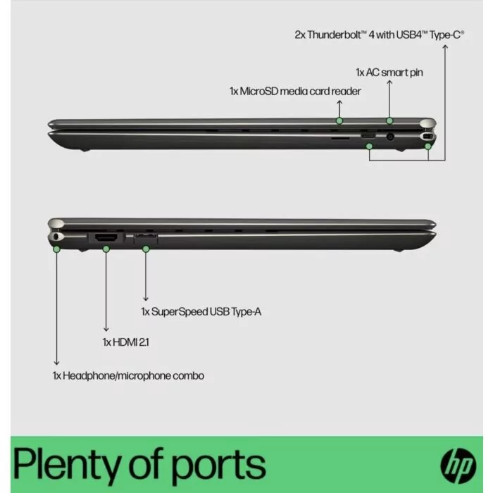 HP Spectre x360 14 EF0044TU - Alder Lake - 12th Gen Core i7 QuadCore Processor 16GB 512GB SSD Intel Iris Xe Graphics 13.5 3K OLED 100% DCI P3 Touchscreen Convertible Display B&O Play Backlit KB FP Reader W11 (NightFall Black, Open Box) - Image 3